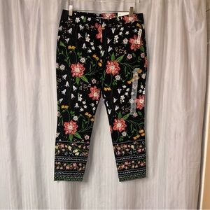 Old Navy Pixie Black Floral ankle Pants mid rise size 12 Tall
